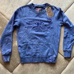 NWT Born Fly 🔥 Crew Neck Sweatshirt Hoodie Sz M Indigo color